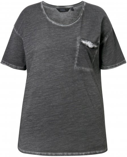 Ulla Popken Cold Dye Ruffle Edge Pocket Tee Graphite Grey - T-shirts - T-shirts til kvinder