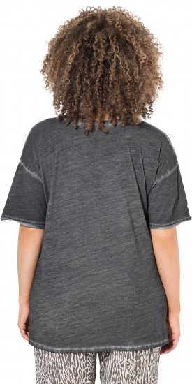 Ulla Popken Cold Dye Ruffle Edge Pocket Tee Graphite Grey - T-shirts - T-shirts til kvinder