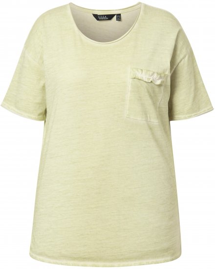 Ulla Popken Cold Dye Ruffle Edge Pocket Tee Pistachio - T-shirts - T-shirts til kvinder
