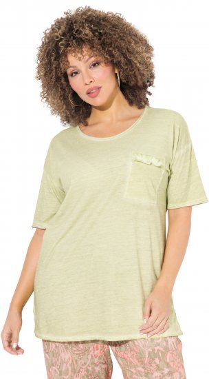 Ulla Popken Cold Dye Ruffle Edge Pocket Tee Pistachio - T-shirts - T-shirts til kvinder
