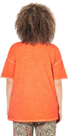 Ulla Popken Cold Dye Ruffle Edge Pocket Tee Coral Pink - T-shirts - T-shirts til kvinder