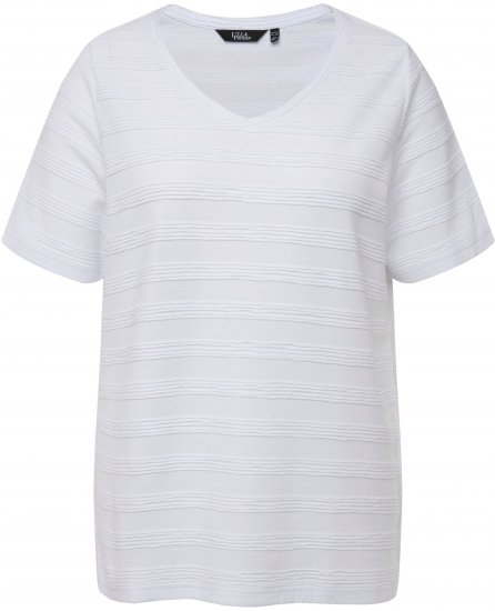 Ulla Popken Textured Striped Short Sleeve Tee Snow White - T-shirts - T-shirts til kvinder