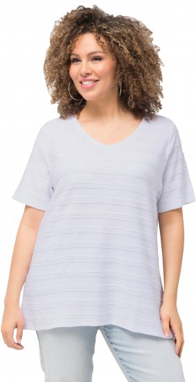 Ulla Popken Textured Striped Short Sleeve Tee Snow White - T-shirts - T-shirts til kvinder