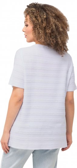 Ulla Popken Textured Striped Short Sleeve Tee Snow White - T-shirts - T-shirts til kvinder