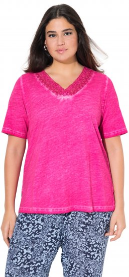 Ulla Popken Lace Trim Short Sleeve Tee Bold Pink - T-shirts - 