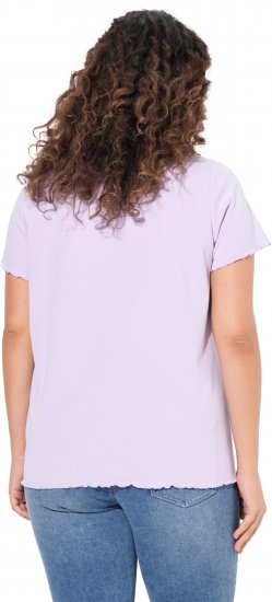 Ulla Popken Ribbed Lettuce Hem Short Sleeve Tee Lavender - T-shirts - T-shirts til kvinder