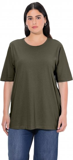 Ulla Popken Basic Round Neck Short Sleeve Relaxed Fit T-Shirt Olive Grey - T-shirts - 