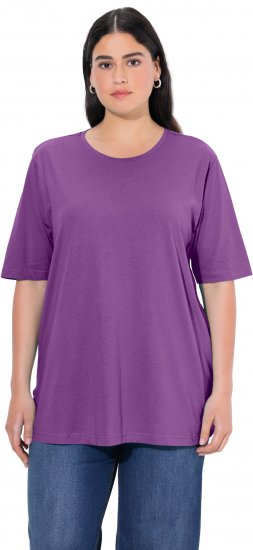 Ulla Popken Basic Round Neck Short Sleeve Relaxed Fit T-Shirt Purple - T-shirts - 