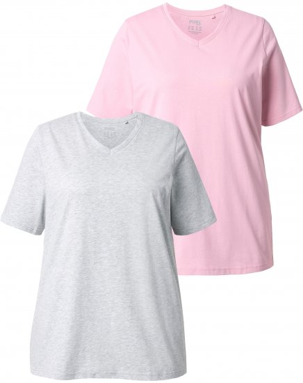 Ulla Popken Eco Cotton Basic T-Shirt 2-Pack Grey/Pink - T-shirts - T-shirts til kvinder