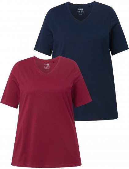 Ulla Popken Eco Cotton Basic T-Shirt 2-Pack Red/Navy - T-shirts - T-shirts til kvinder
