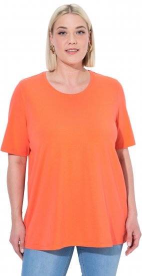 Ulla Popken Essential Round Neck Stretch Tee Coral Pink - T-shirts - 