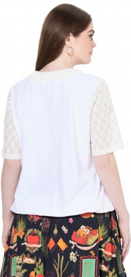 Ulla Popken Lace Yoke Short Sleeve T-Shirt Snow White - T-shirts - 