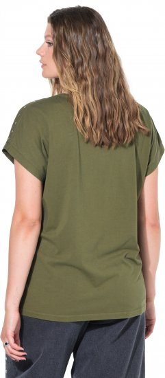 Ulla Popken Oversized studded Acid-washed V-Neck T-shirt Palm Green - T-shirts - 