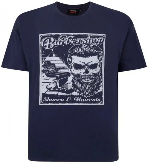 Espionage T410 Barbershop Printed T-Shirt Navy - T-shirts med print i store størrelser - T-shirts med print i store størrelser