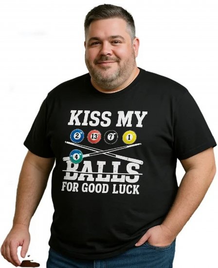 Espionage T436 Good Luck Kiss Printed T-Shirt Black - T-shirts - T-shirts i store størrelser - 2XL-14XL