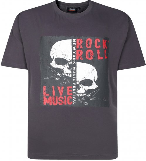 Espionage T437 Rock N' Roll Printed T-Shirt Charcoal - T-shirts med print i store størrelser - T-shirts med print i store størrelser
