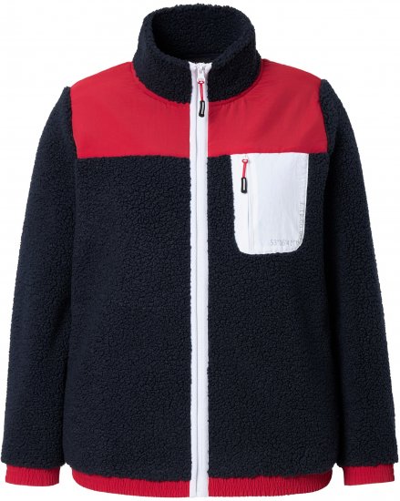 Ulla Popken Color Block Teddy Fleece Jacket Navy - Hættetrøjer og sweatshirts - 