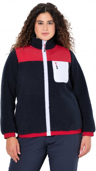 Ulla Popken Color Block Teddy Fleece Jacket Navy - Hættetrøjer og sweatshirts - 