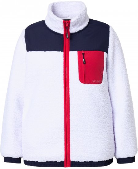 Ulla Popken Color Block Teddy Fleece Jacket Snow White - Hættetrøjer og sweatshirts - 