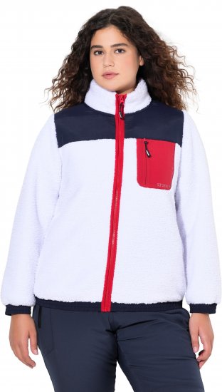 Ulla Popken Color Block Teddy Fleece Jacket Snow White - Hættetrøjer og sweatshirts - 