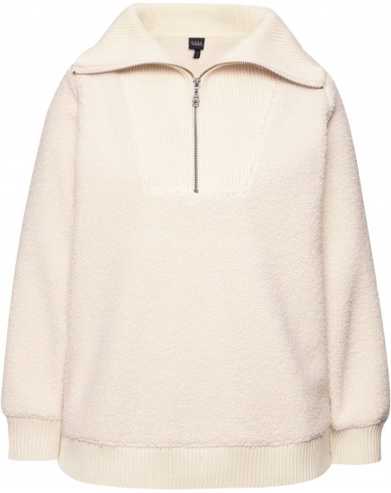 Ulla Popken Teddy Fleece Troyer Collar Sweatshirt Light Champagne - Hættetrøjer og sweatshirts - Bløde sweatshirts, hoodies & strik