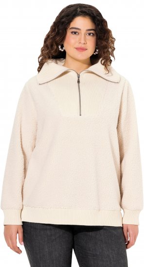 Ulla Popken Teddy Fleece Troyer Collar Sweatshirt Light Champagne - Hættetrøjer og sweatshirts - Bløde sweatshirts, hoodies & strik