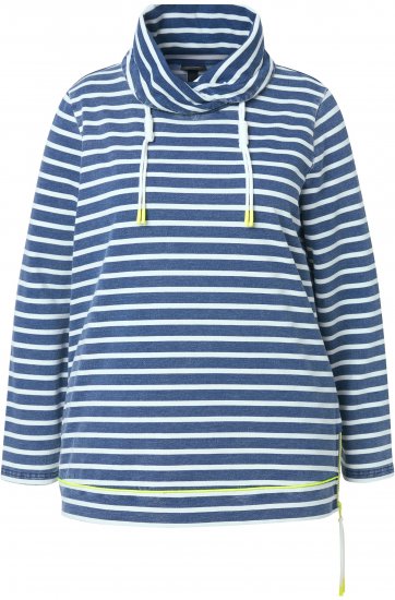 Ulla Popken Striped Turtleneck Neon Detail Sweatshirt Indigo Denim - Hættetrøjer og sweatshirts - Bløde sweatshirts, hoodies & strik