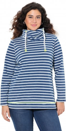 Ulla Popken Striped Turtleneck Neon Detail Sweatshirt Indigo Denim - Hættetrøjer og sweatshirts - Bløde sweatshirts, hoodies & strik