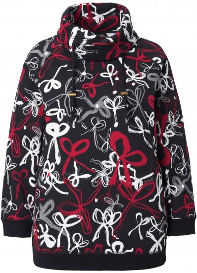 Ulla Popken Ribbon Print Turtleneck Sweatshirt Black - Hættetrøjer og sweatshirts - Bløde sweatshirts, hoodies & strik