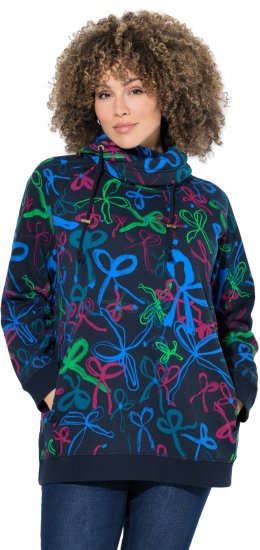 Ulla Popken Ribbon Print Turtleneck Sweatshirt Navy - T-shirts - 