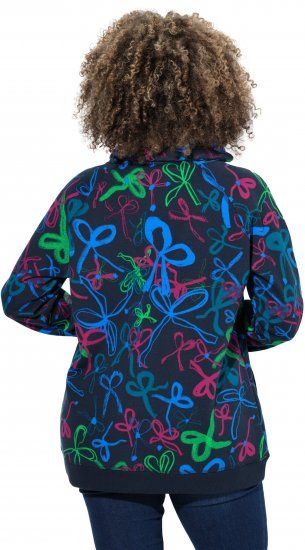 Ulla Popken Ribbon Print Turtleneck Sweatshirt Navy - T-shirts - 