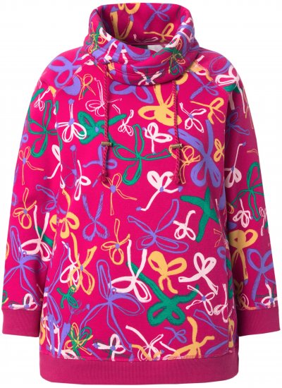 Ulla Popken Ribbon Print Turtleneck Sweatshirt Cherry Red - Hættetrøjer og sweatshirts - Bløde sweatshirts, hoodies & strik