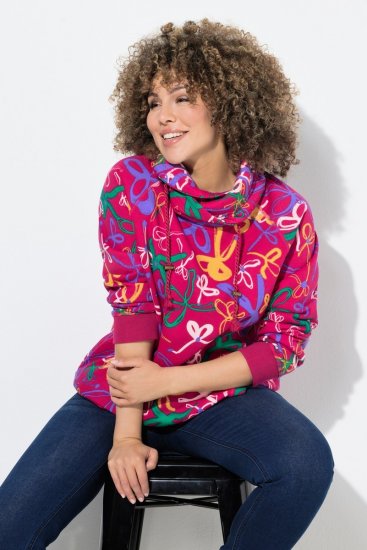 Ulla Popken Ribbon Print Turtleneck Sweatshirt Cherry Red - Hættetrøjer og sweatshirts - Bløde sweatshirts, hoodies & strik