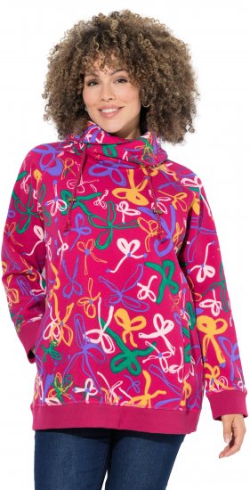 Ulla Popken Ribbon Print Turtleneck Sweatshirt Cherry Red - Hættetrøjer og sweatshirts - Bløde sweatshirts, hoodies & strik