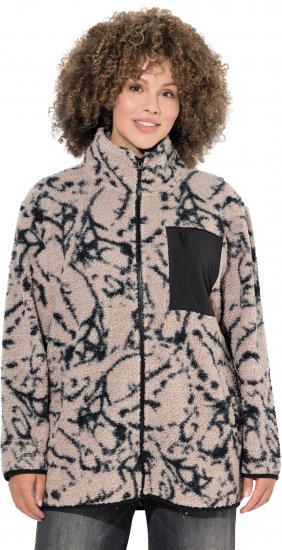 Ulla Popken Marble Print Teddy Fleece Jacket Dark Putty - Hættetrøjer og sweatshirts - Bløde sweatshirts, hoodies & strik