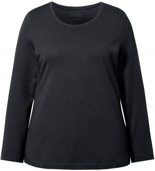 Ulla Popken Basic Round Neck Long Sleeve Slim Fit Cotton Tee Black - T-shirts - T-shirts til kvinder