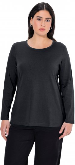 Ulla Popken Basic Round Neck Long Sleeve Slim Fit Cotton Tee Black - T-shirts - T-shirts til kvinder