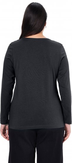 Ulla Popken Basic Round Neck Long Sleeve Slim Fit Cotton Tee Black - T-shirts - T-shirts til kvinder