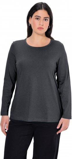 Ulla Popken Basic Round Neck Long Sleeve Slim Fit Cotton Tee Charcoal - T-shirts - T-shirts til kvinder