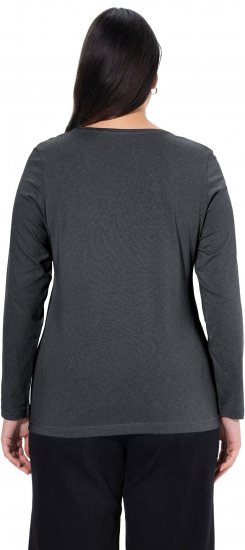 Ulla Popken Basic Round Neck Long Sleeve Slim Fit Cotton Tee Charcoal - T-shirts - T-shirts til kvinder