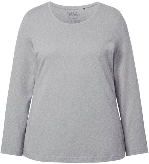 Ulla Popken Basic Round Neck Long Sleeve Slim Fit Cotton Tee Light Grey Melange - T-shirts - T-shirts til kvinder
