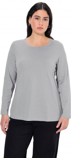 Ulla Popken Basic Round Neck Long Sleeve Slim Fit Cotton Tee Light Grey Melange - T-shirts - T-shirts til kvinder
