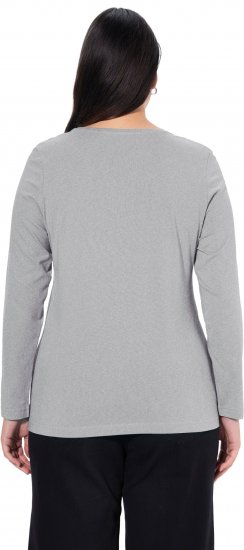 Ulla Popken Basic Round Neck Long Sleeve Slim Fit Cotton Tee Light Grey Melange - T-shirts - T-shirts til kvinder