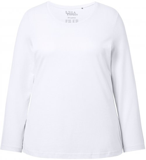 Ulla Popken Basic Round Neck Long Sleeve Slim Fit Cotton Tee Snow White - Nederdele - Nederdele i store størrelser