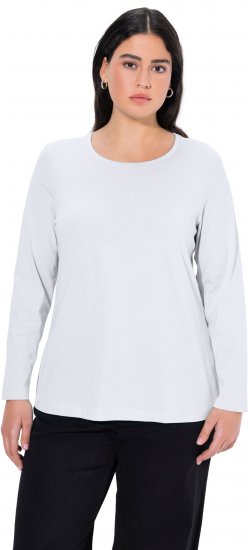 Ulla Popken Basic Round Neck Long Sleeve Slim Fit Cotton Tee Snow White - Nederdele - Nederdele i store størrelser