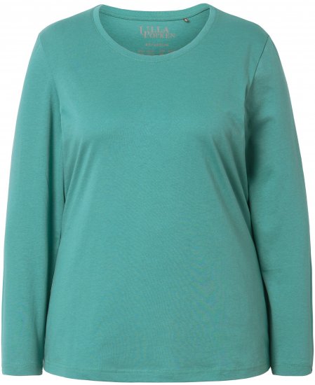 Ulla Popken Basic Round Neck Long Sleeve Slim Fit Cotton Tee Green - T-shirts - 