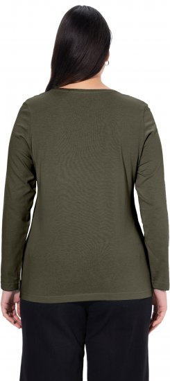 Ulla Popken Basic Round Neck Long Sleeve Slim Fit Cotton Tee Olive - T-shirts - T-shirts til kvinder