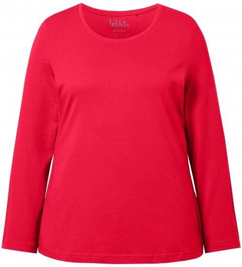 Ulla Popken Basic Round Neck Long Sleeve Slim Fit Cotton Tee Red - T-shirts - T-shirts til kvinder