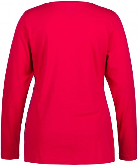 Ulla Popken Basic Round Neck Long Sleeve Slim Fit Cotton Tee Red - T-shirts - T-shirts til kvinder