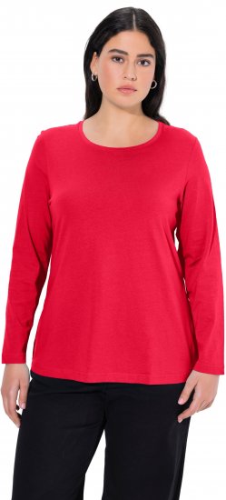 Ulla Popken Basic Round Neck Long Sleeve Slim Fit Cotton Tee Red - T-shirts - T-shirts til kvinder